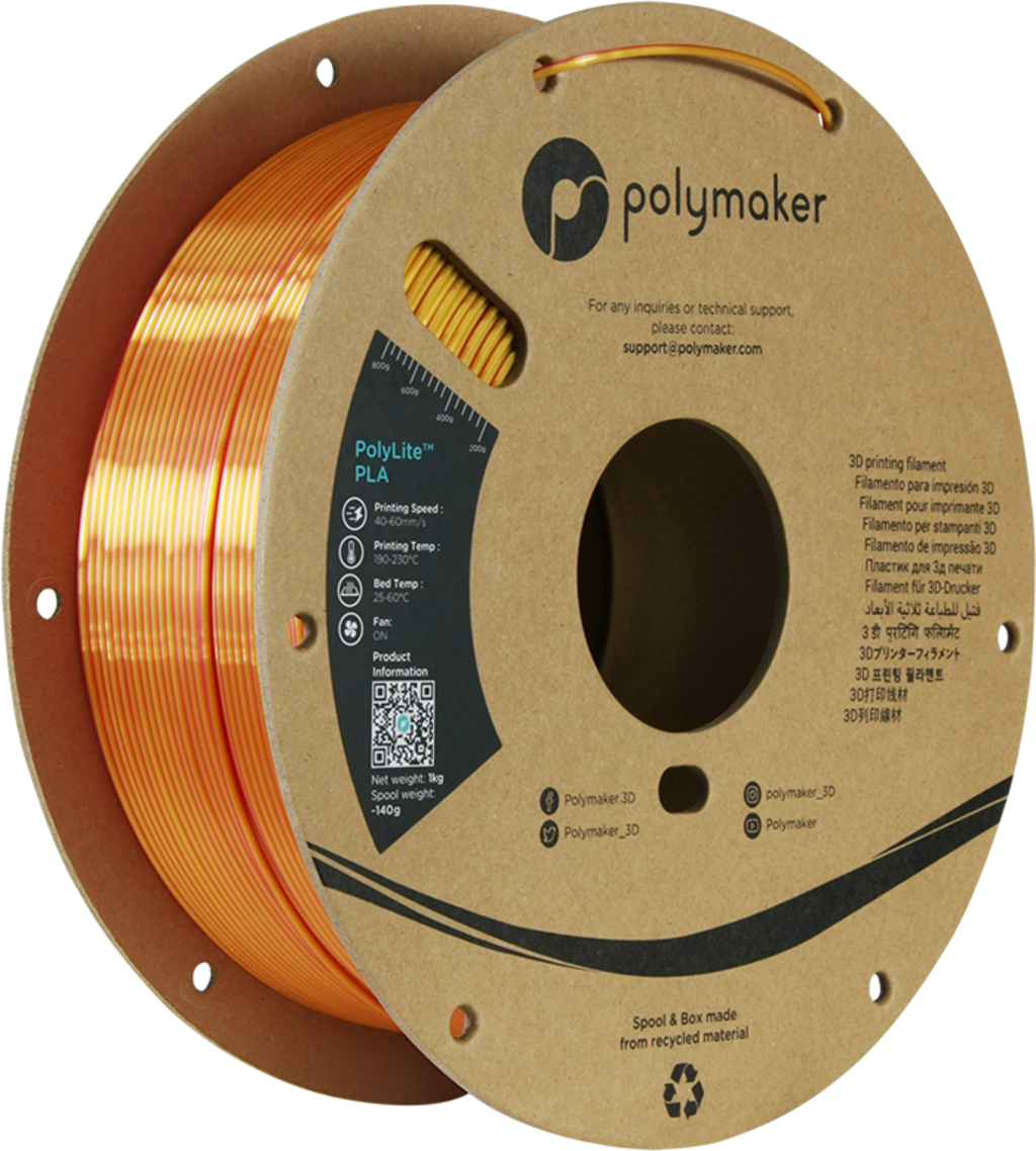 Polymaker  PolyLite Dual Silk PLA Sunset Gold-Red, 1,75 mm / 1000 g    Zweifarbiges PLA-Filament mit seidigem Finish