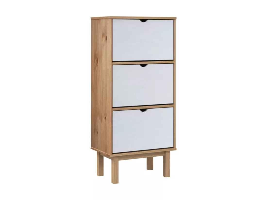 Armoire à chaussures OTTA et 3 tiroirs Marron et blanc Bois pin