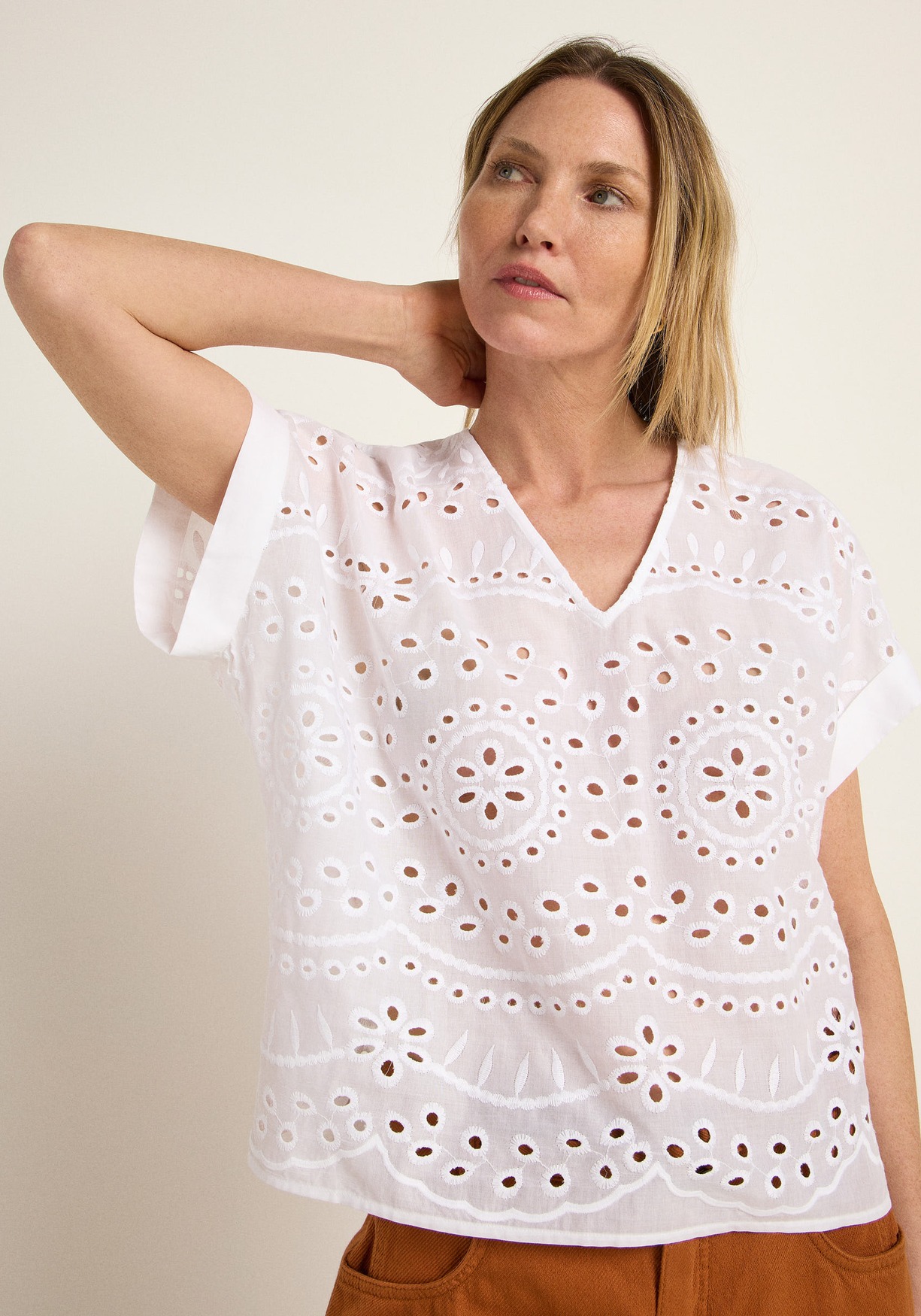 Lanius Blusenshirt mit Stickerei Off White/Anglaise