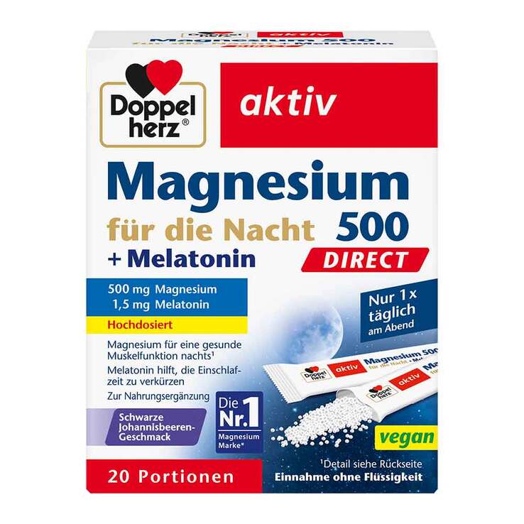 Doppelherz Magnesium 500 für die Nacht + Melatonin Direct, 20 St
