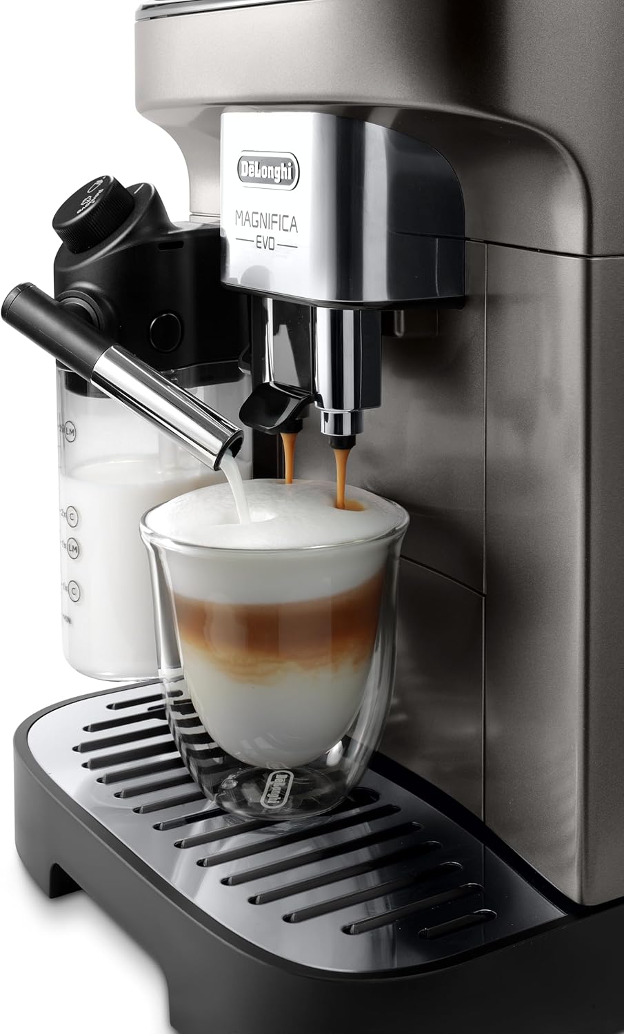 De'Longhi Magnifica Evo ECAM290.81.TB, Vollautomatische Kaffeemaschine, Kompakte Größe, Bean-to-Cup-Maschine, Automatischer Milchaufschäumer, 7 Rezepte, Soft Touch Farbdisplay, Titan/Schwarz
