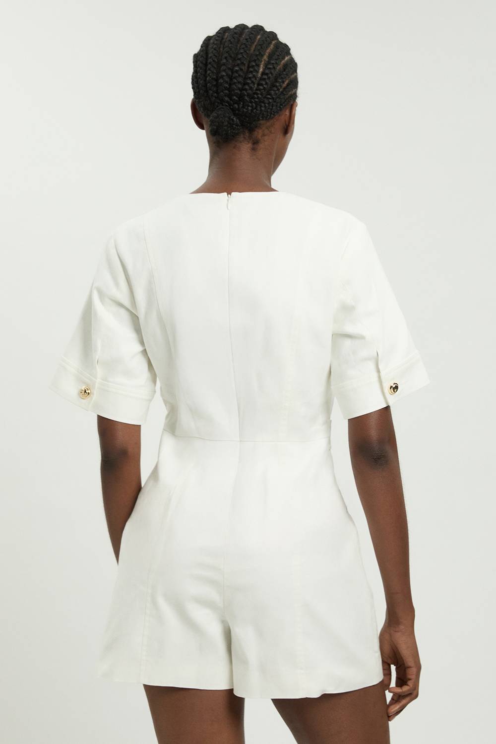KarenMillen Combi-short Ajustée En Lin Avec Détails De Boutons Dorés