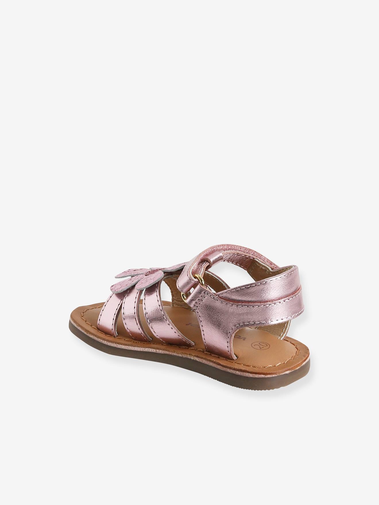 Sandálias de couro rosa com fecho de velcro para bebê menina