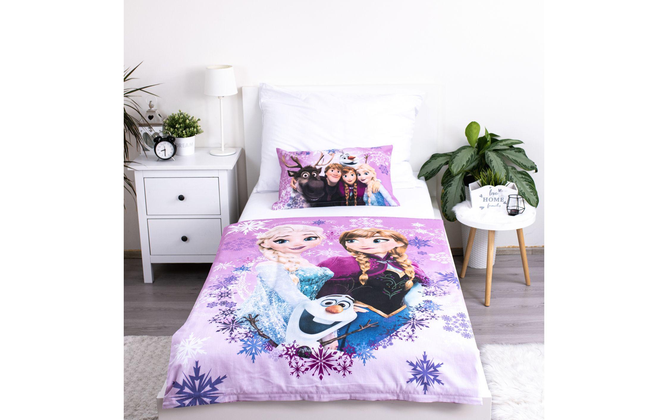 Kinderbettwäsche Frozen Purple 100 x 135 cm + 40 x 60 cmBettwäscheset für ein kleineres Kinderbett