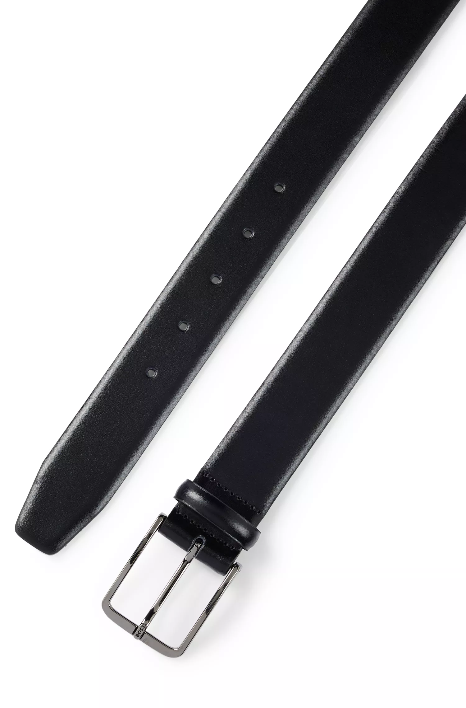 Cinto BOSS em couro italiano preto com fivela de pino com a marca.