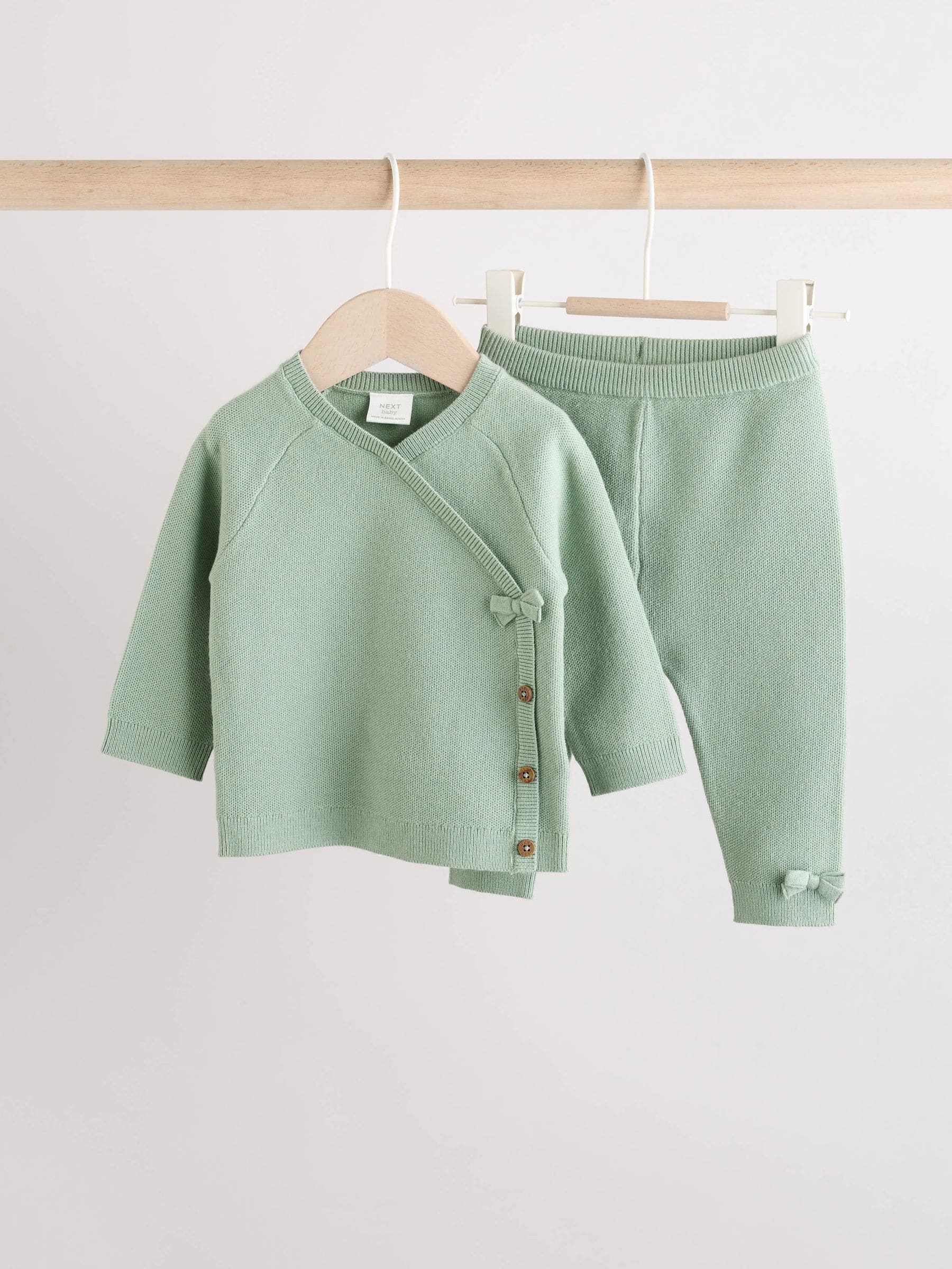 Grijs-groen - 2 -delige babyset met gebreide wikkelstrui en legging (0mnd-2jr)