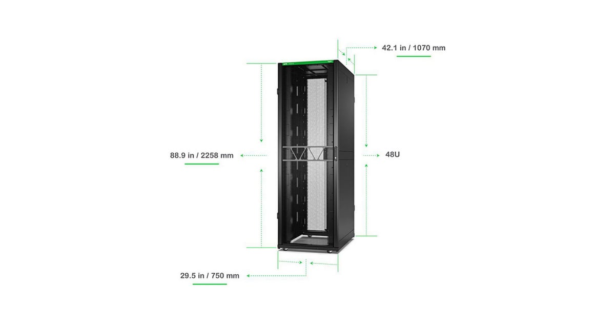 APCNetShelter SX Gen 2 AR3157B2, 48U server rack  (Zwart/groen, 75(b) x 225,8(h) x 107(d) cm, met zijkanten)