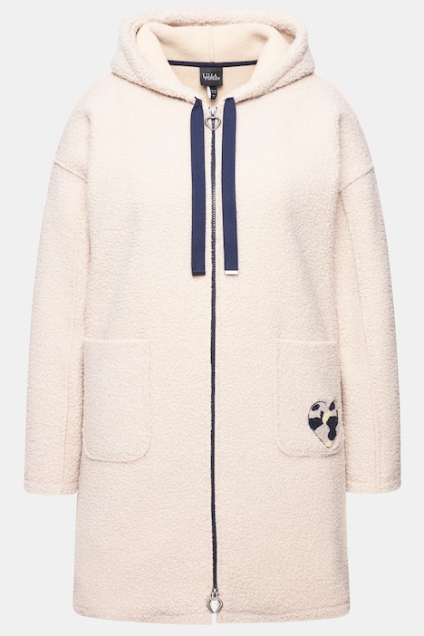 Teddy-Longjacke, Herz, Oversized, Kapuze