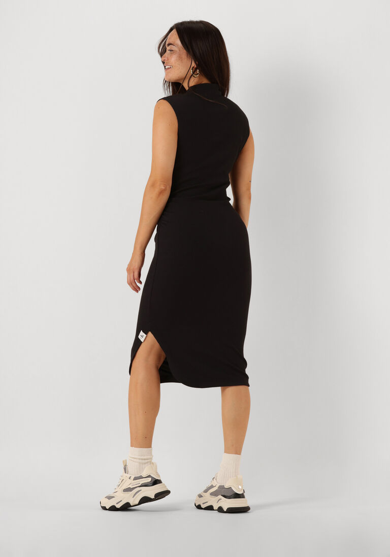 CALVIN KLEIN zwarte calvin klein midi jurk tab rib mock neck long dress