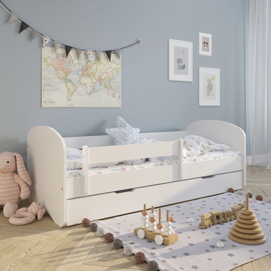 Kids Collective Kinderbett 70x140 mit Matratze, Rausfallschutz & Lattenrost weiß mit Schublade