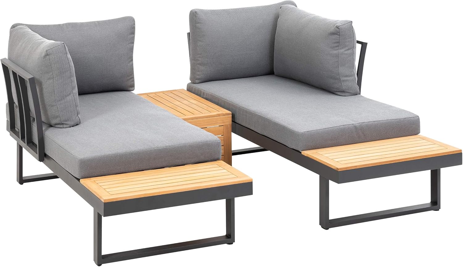greemotion Lounge-Set Samara, Gartenmöbel-Set aus Aluminium, inklusive Kissen, Anthrazit / Holzfarben / Grau, Mittel