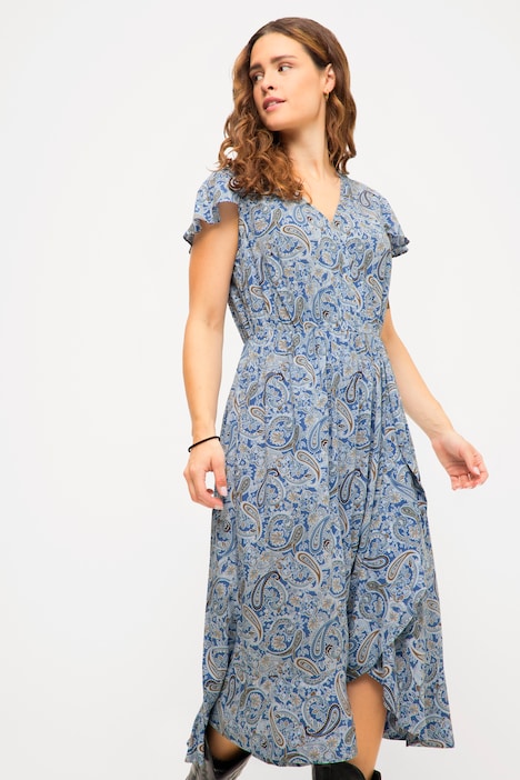Midikleid, A-Line, Paisley Print, V-Ausschnitt, Halbarm