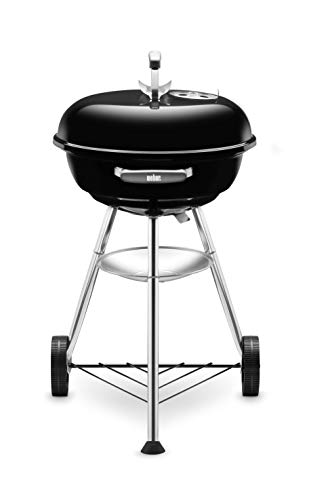 Weber Compact Kettle barbecue au charbon de bois, surface de cuisson Ø 47cm, barbecue avec couvercle et cuve en acier emaillé, trépied et roues, grille chromée – Noir (1221004)