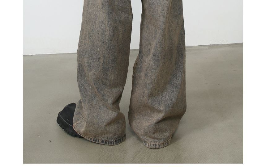 pinkdropper - Mid Rise Washed Wide Leg Jeans