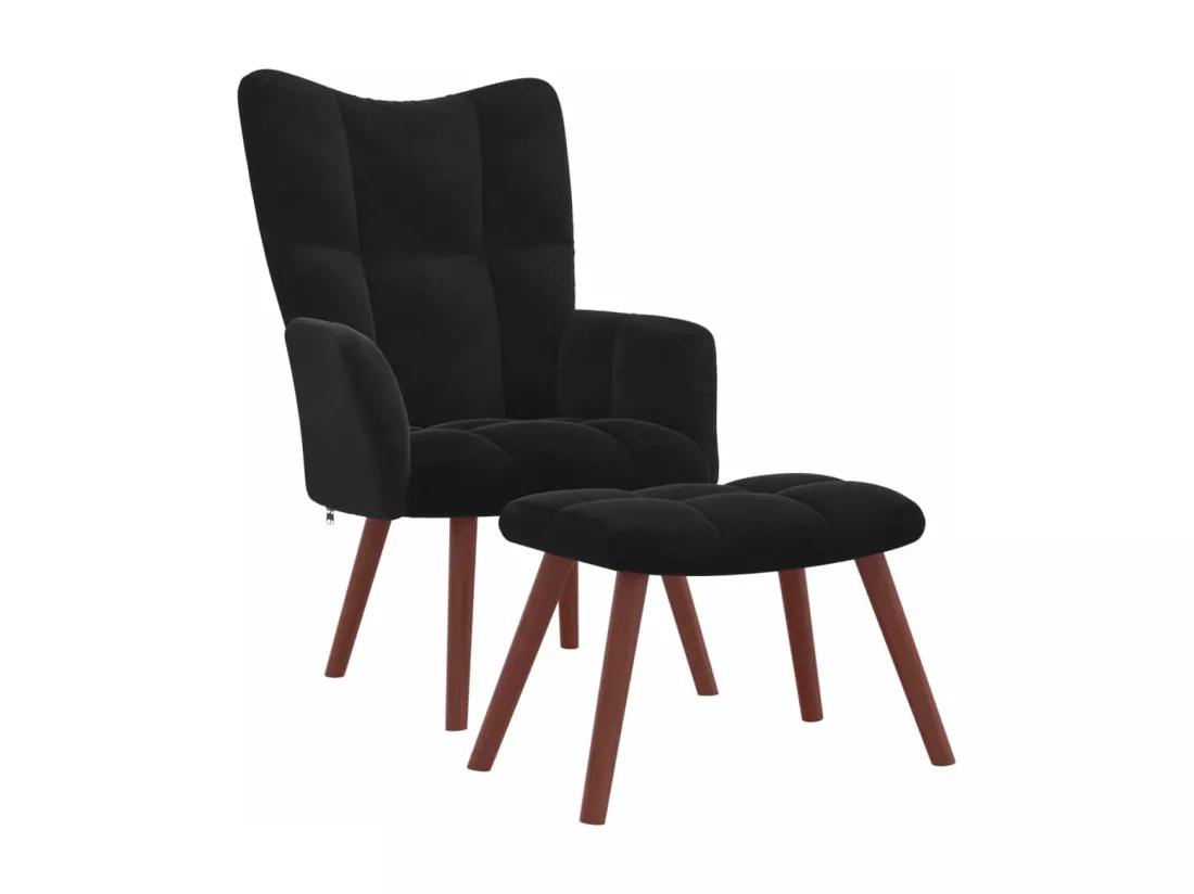 Chaise de relaxation avec repose-pied Noir Velours