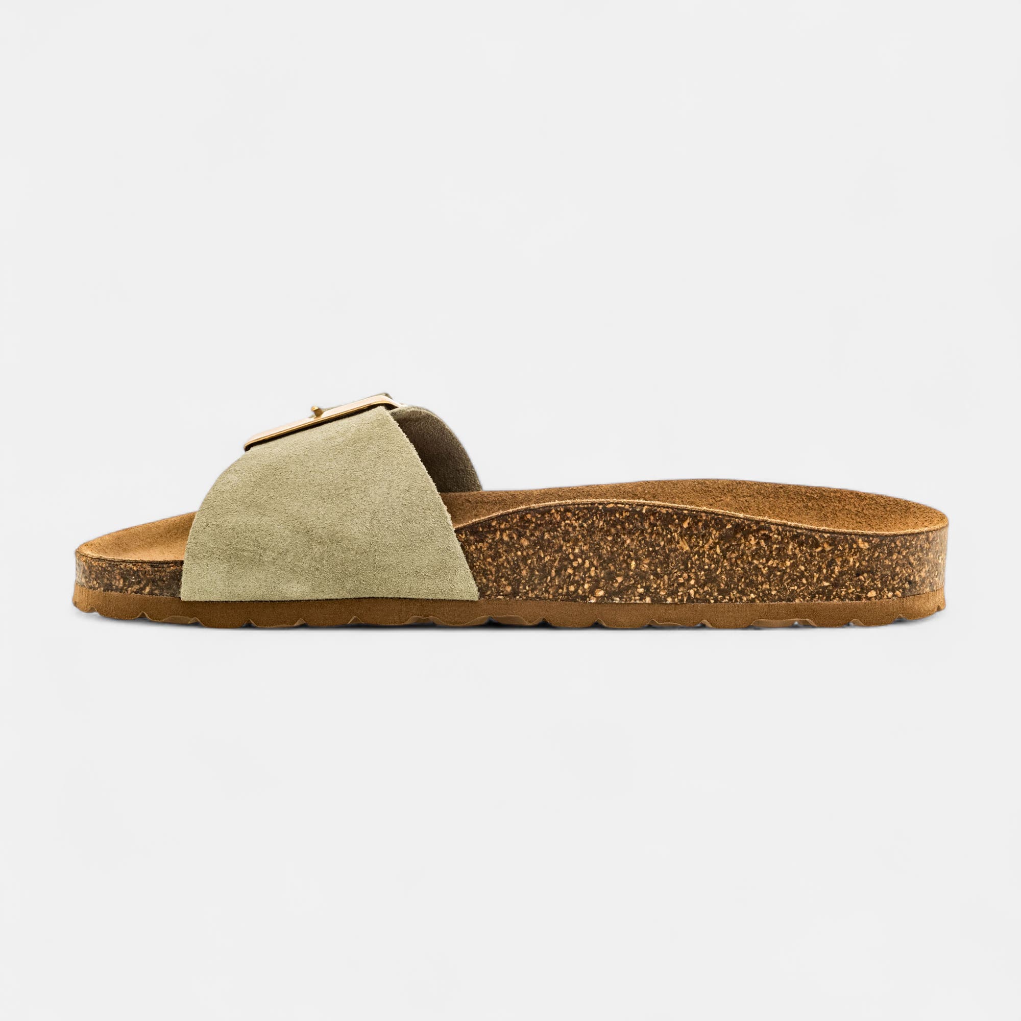 Mules semelle liège Femme en cuir vert clair