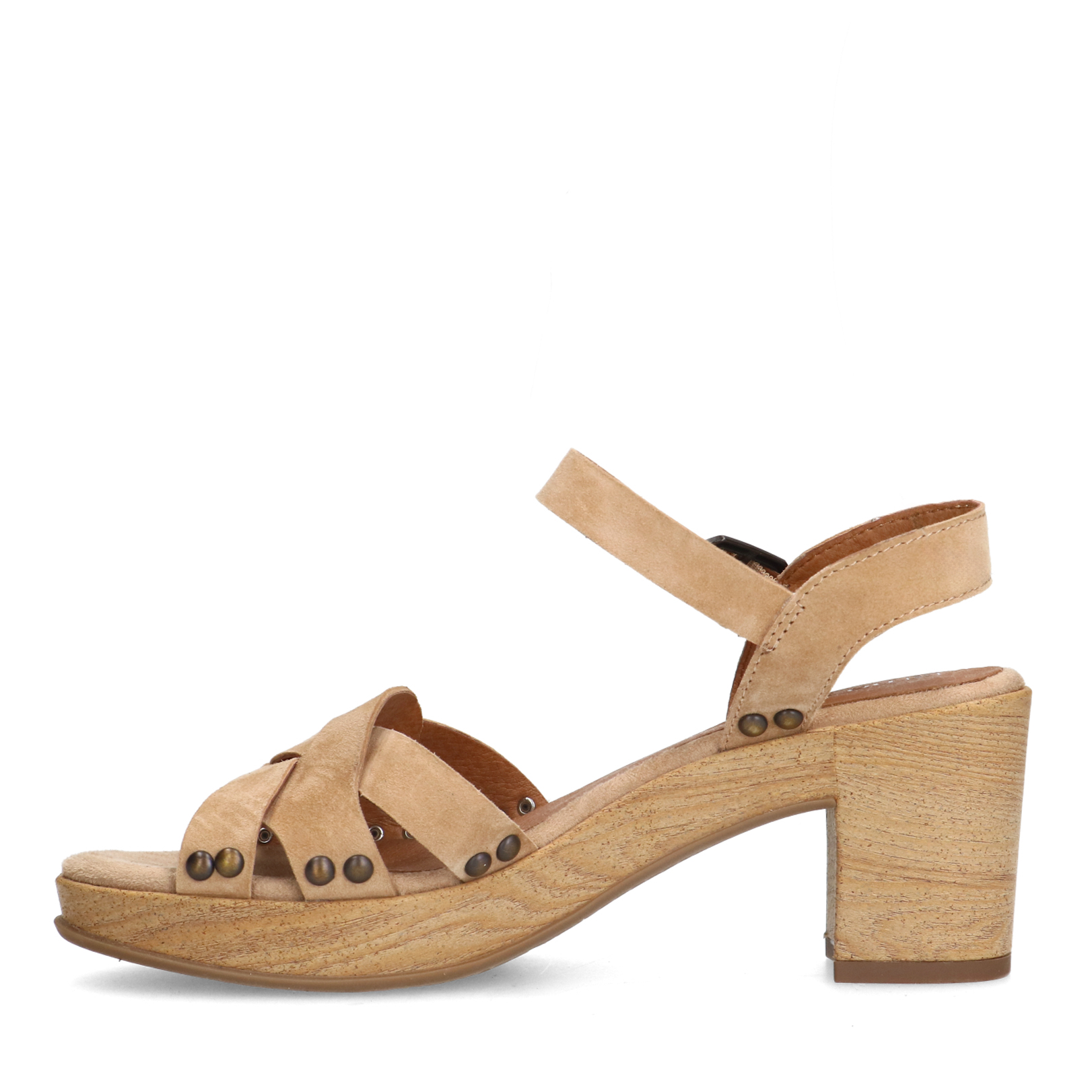 Beige suède sandalen met hak