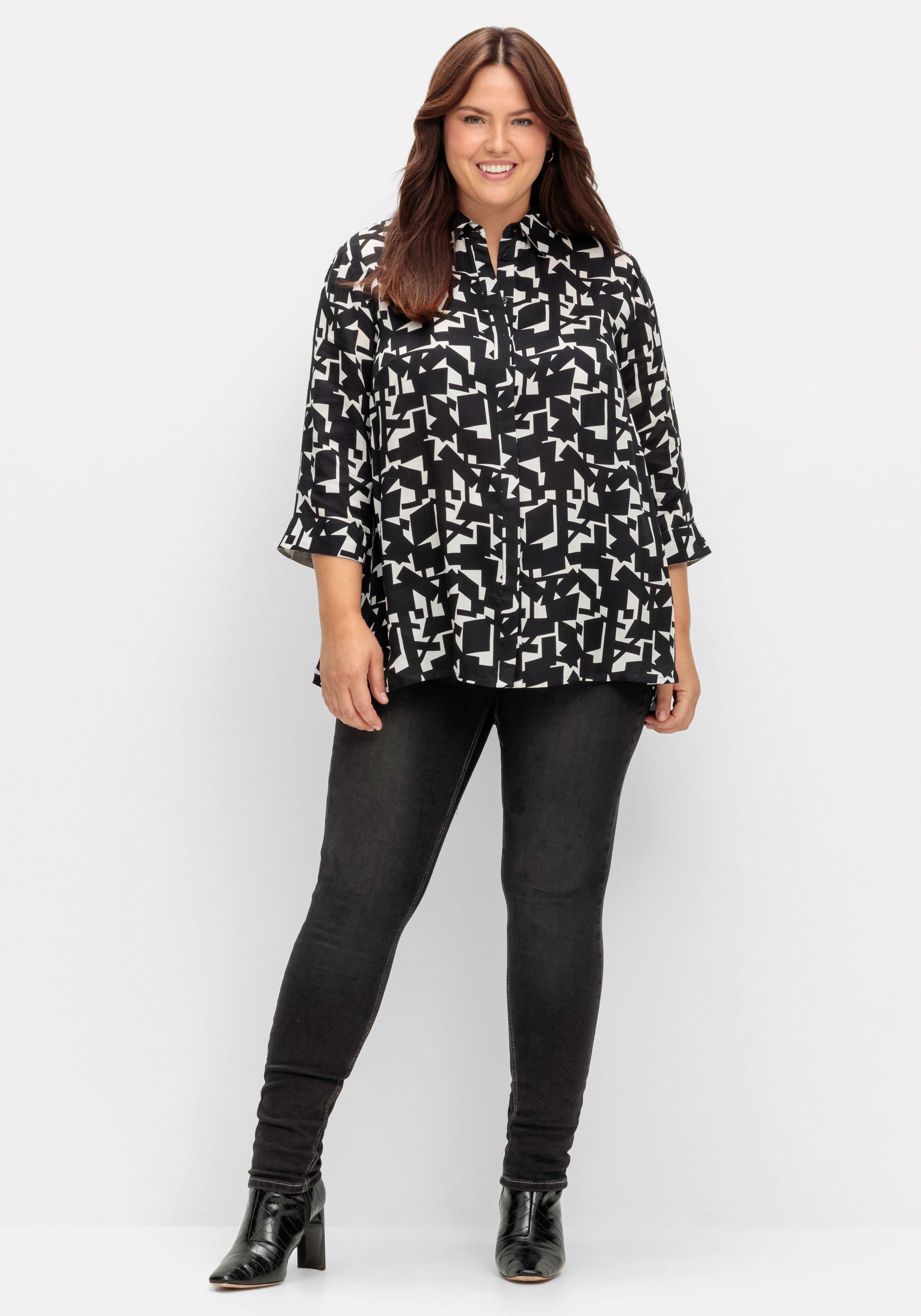 Bluse in A-Linie, mit grafischem Print und 3/4-Arm