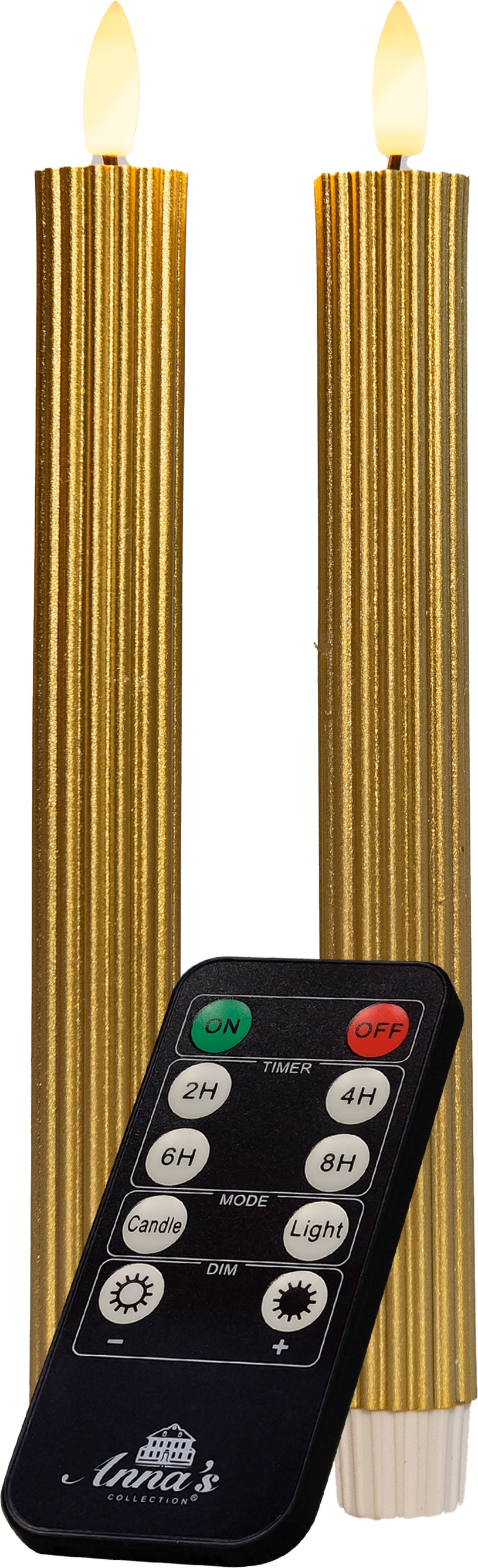 Anna's Collection LED dinerkaars Rib met timer goud D 2,1 H 23 cm 2 stuks