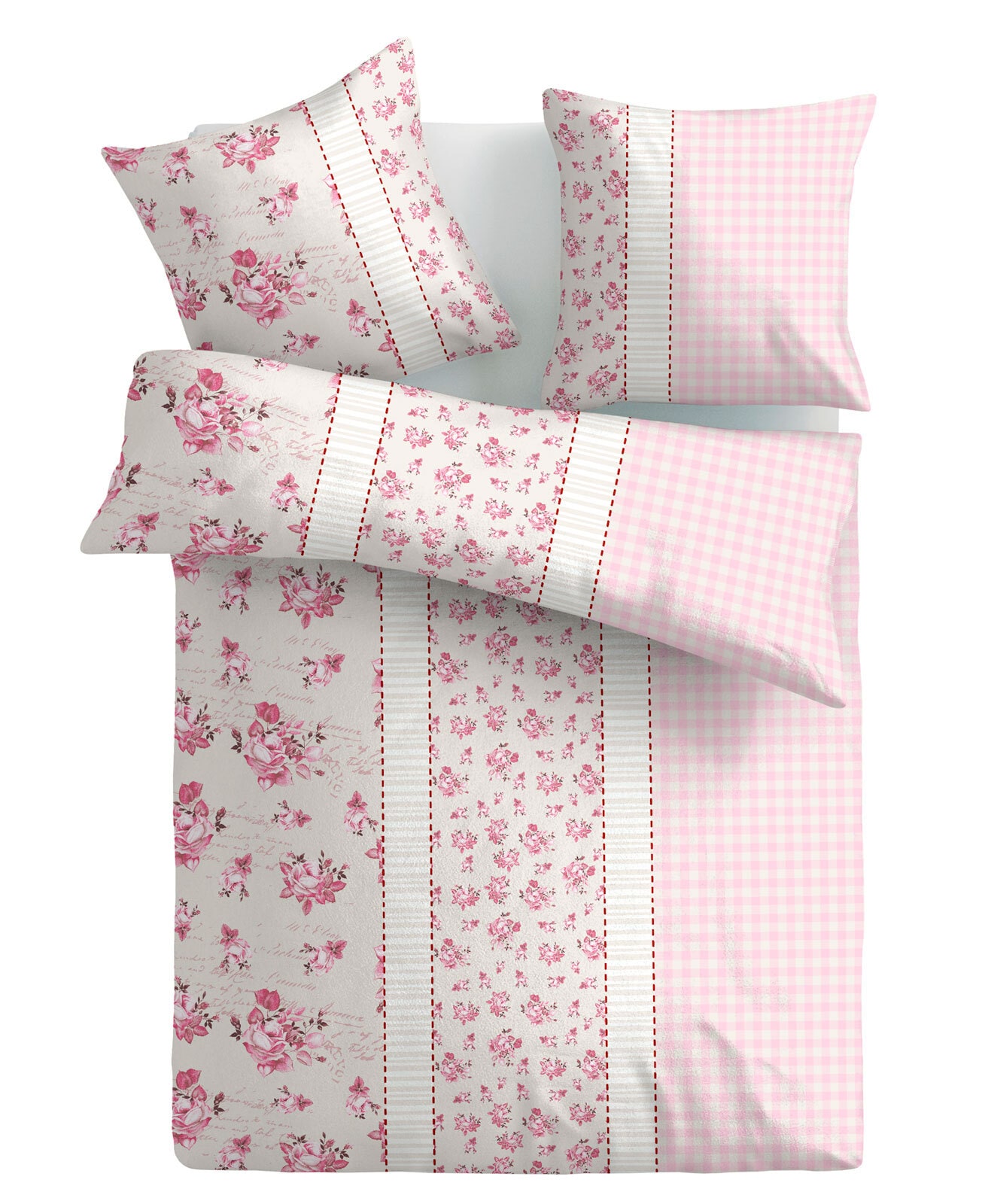 Biber-Bettwäsche Exklusiv Röschen 135 x 200 cm rosa