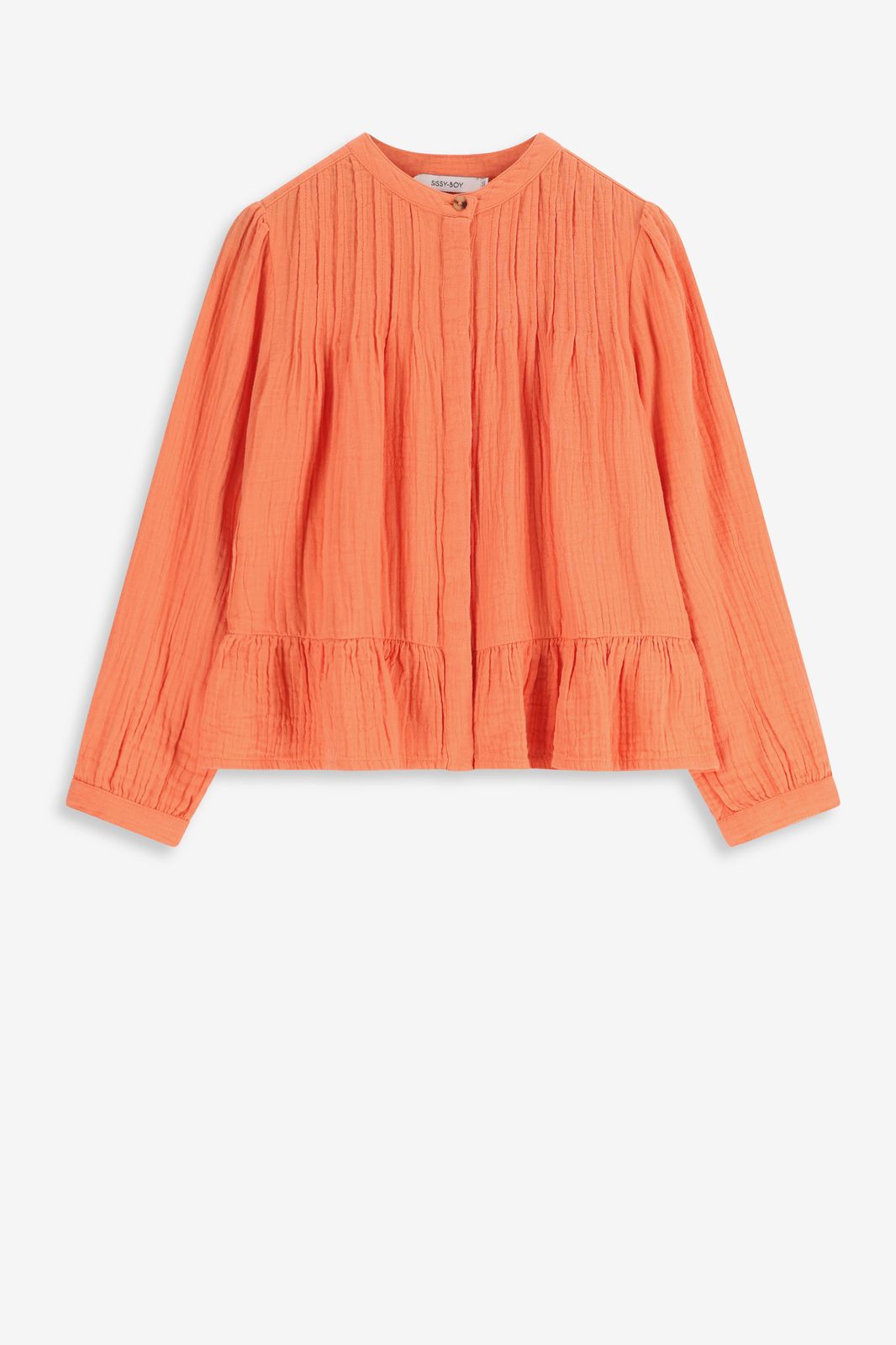 Oranje blouse met pintuck details