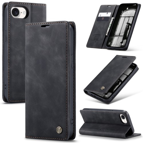iPhone 16e Leder Tasche Flip Wallet Etui mit Kartenfächern - Schwarz