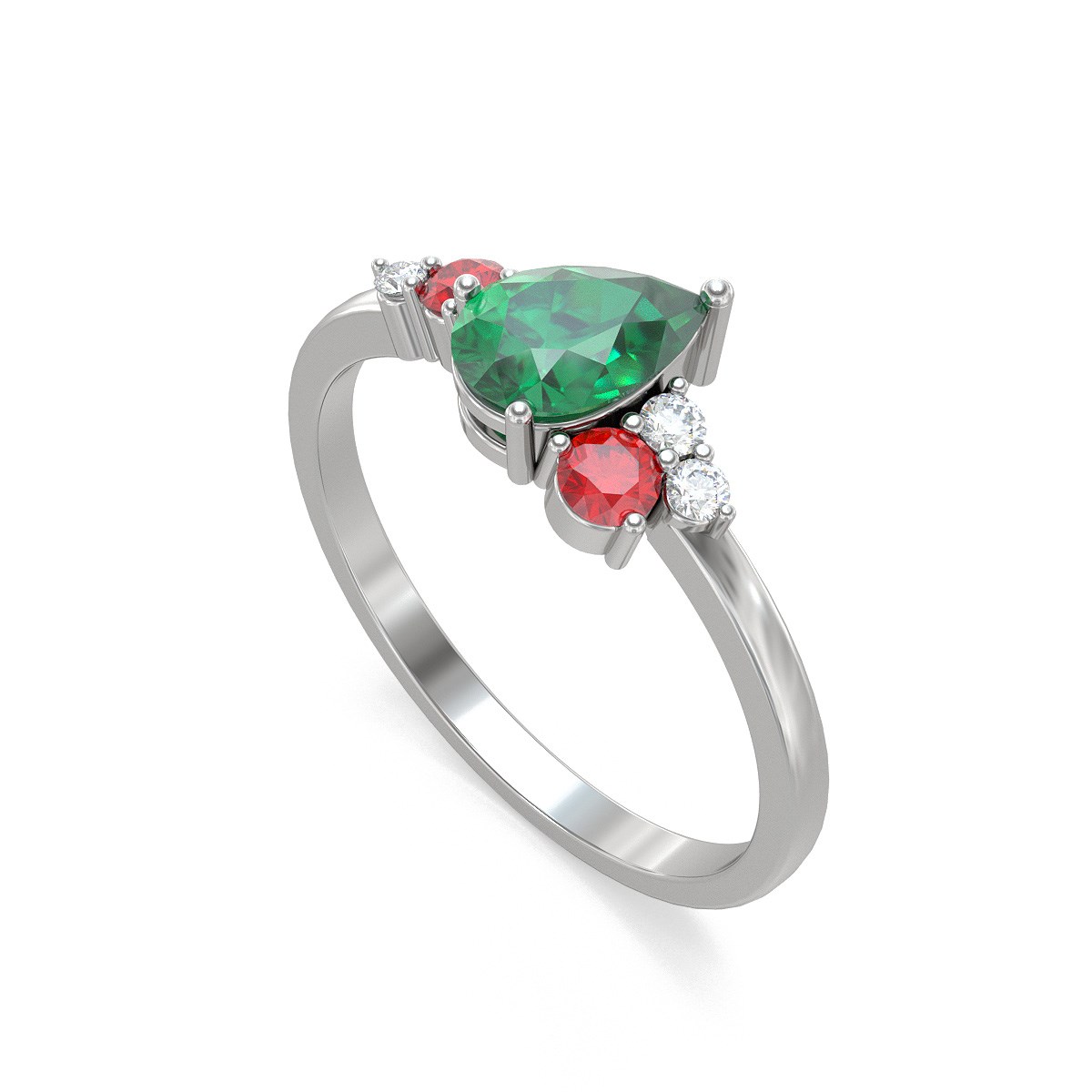 Bague ADEN Or 585 Blanc Emeraude Rubis et diamants 2.296grs