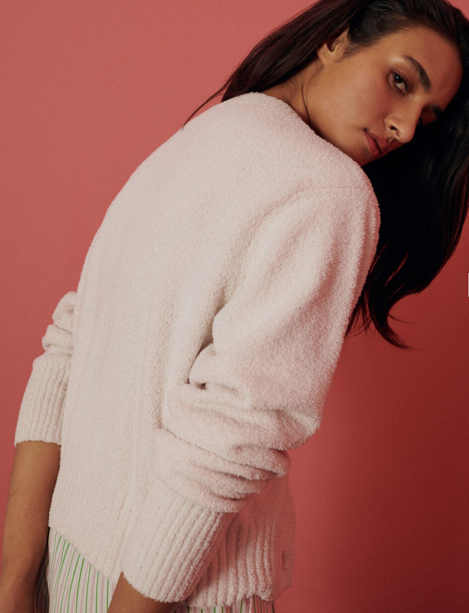 Cardigan manches longues - blanc rosé