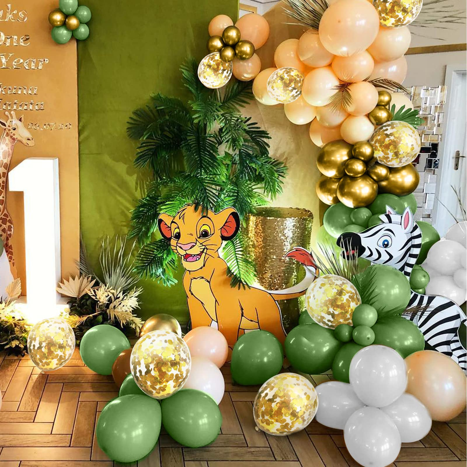 (60er Set) Ø30cm Party Deko Ballons Latex Luftballons mit Konfetti - Grün / Gold / Weiss / Nude