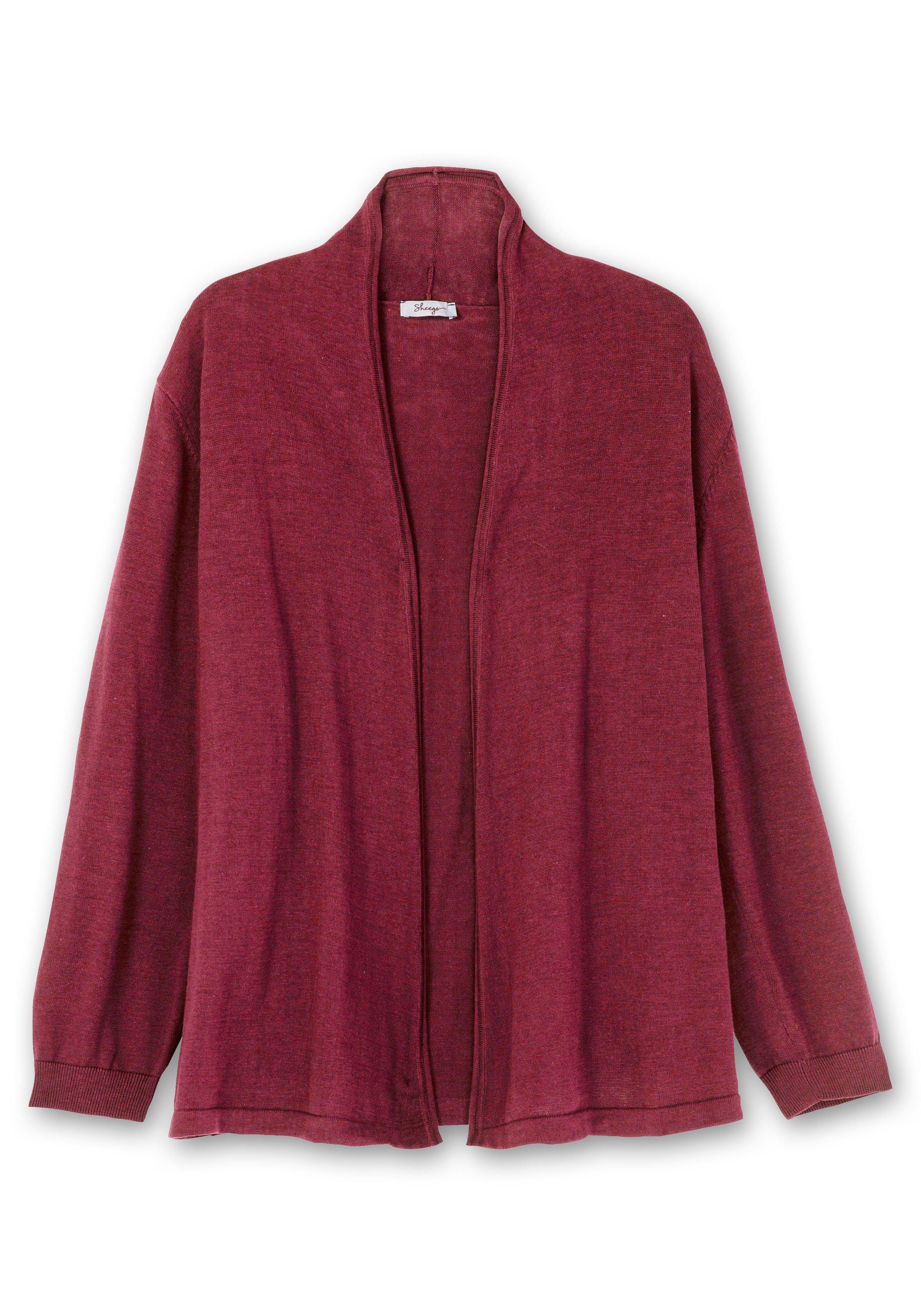 Strickjacke mit schmalem Schalkragen, offene Form
