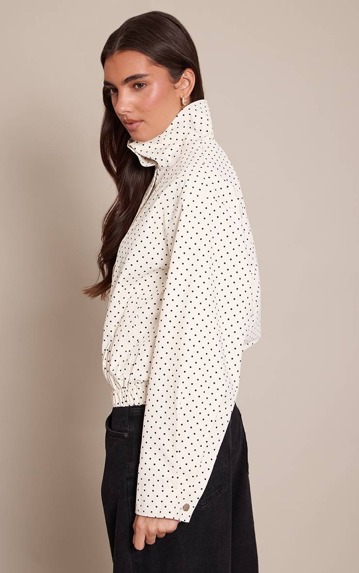 Cream Polka Dot Coupe-vent Col Montant