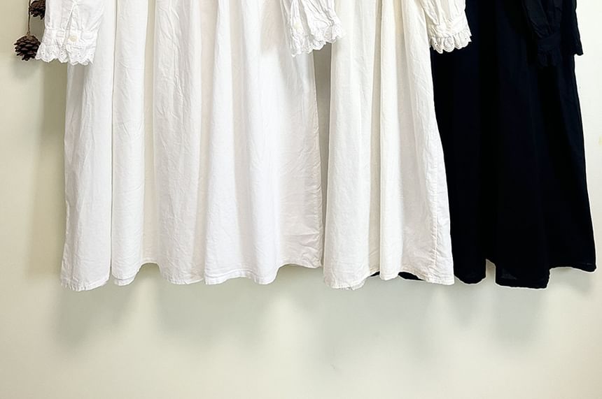 Santeh - Midi-jurk met lange mouwen, kraag, effen ruches en A-lijn
