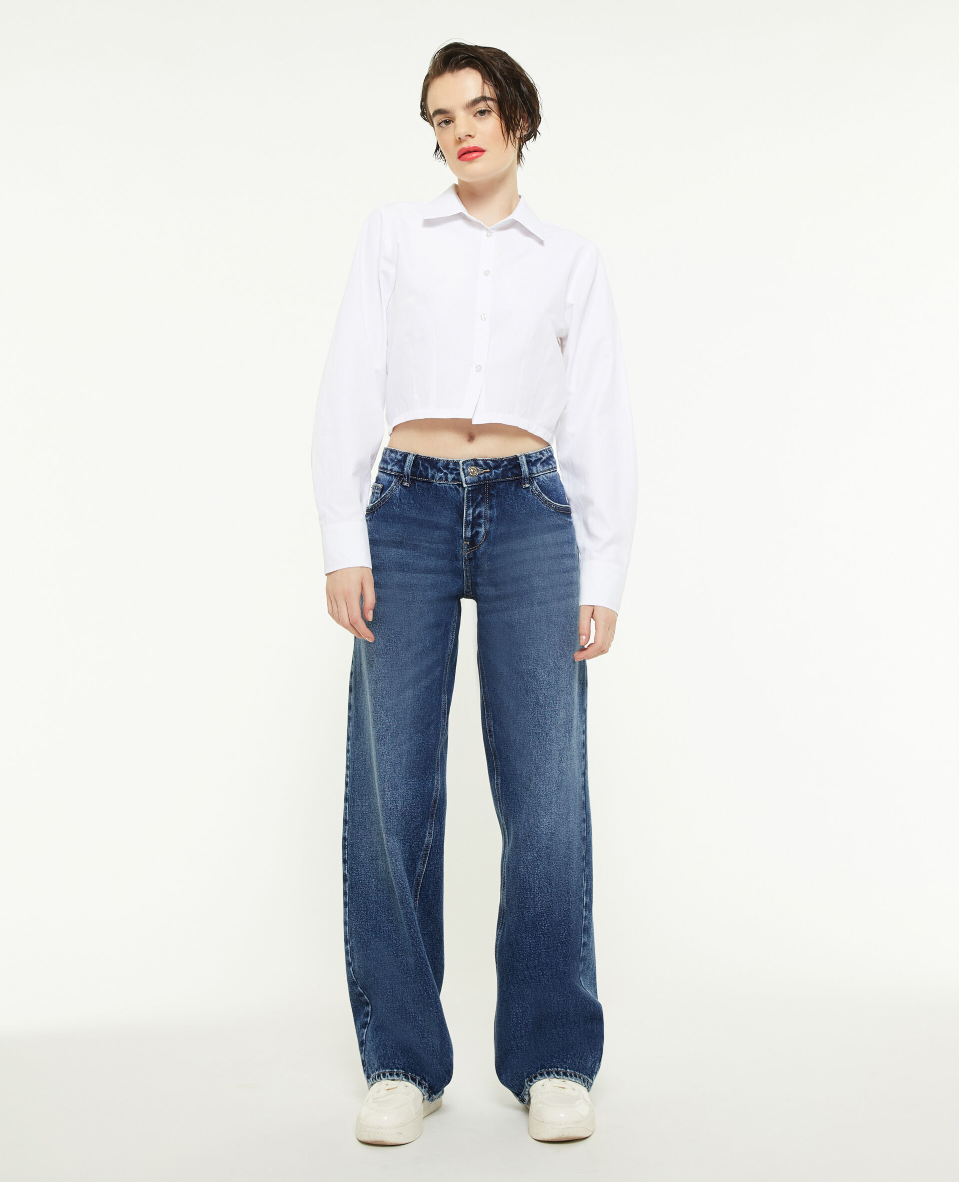 Jean wide taille haute - Bleu