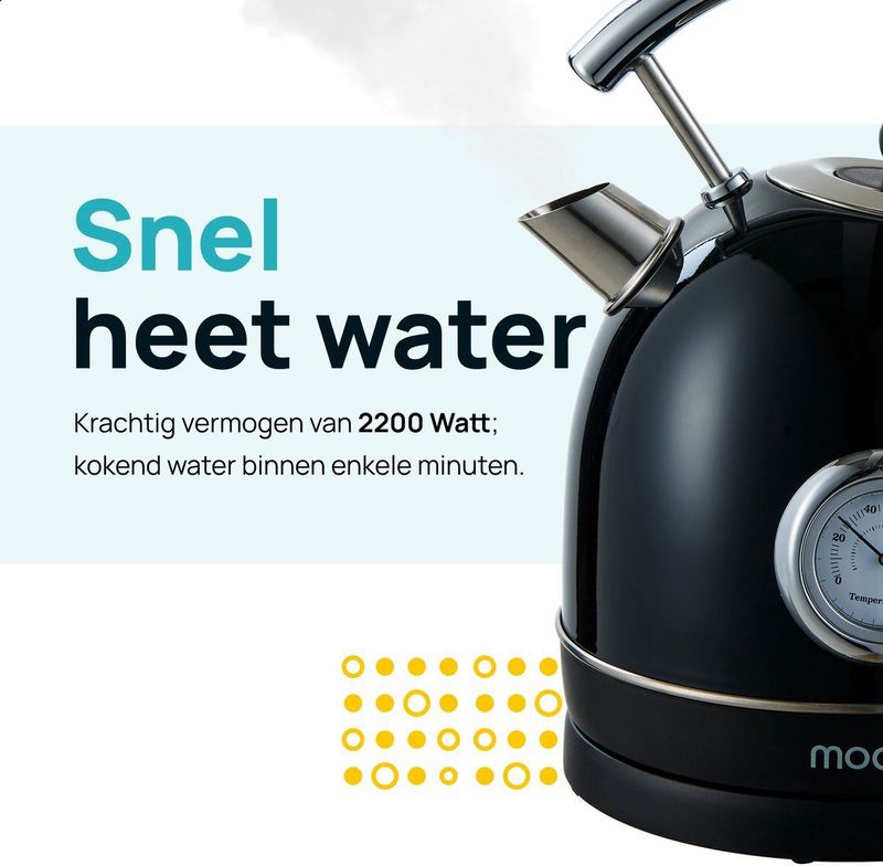 MOA Waterkoker Retro - 1,8L - Retro - 2200W - RVS - Zwart