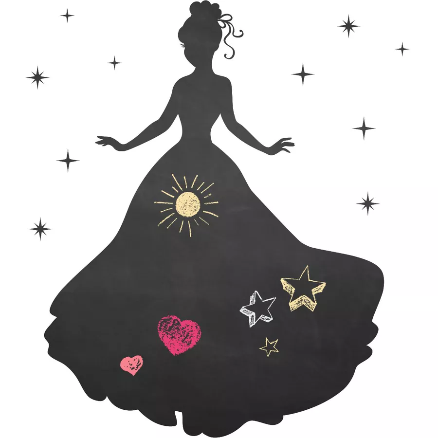 Nikima Wandtattoo 004 Prinzessin - selbstklebende Tafelfolie Kreidefolie inkl. 3 Stück Kreide schwarz