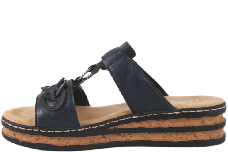 RIEKER NAVY BLÅ SLIPPERS I KUNSTSKIND