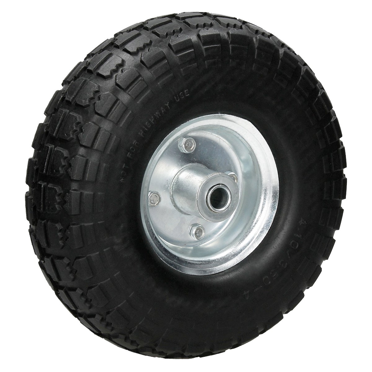 ECD Germany 4-delige set steekwagenwielen, blokprofiel, van lekvrij massief PU-rubber, 4.10/3.50-4 Ø260x85mm, met kogellagers en stalen velg, 130kg, zwart, wagenwiel, steekwagenwiel, reservewiel, band