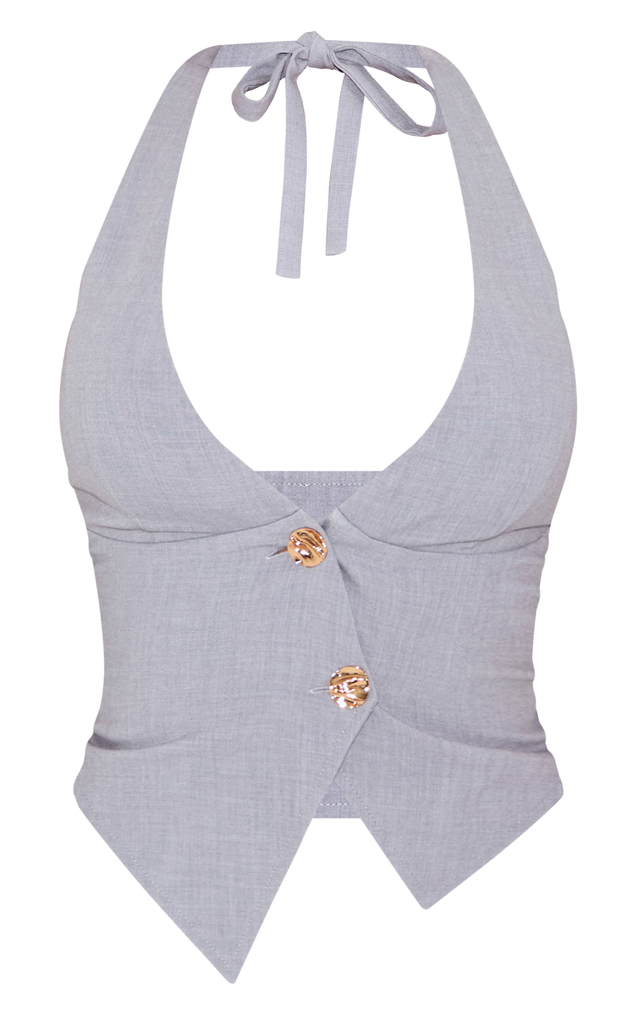Gris Gilet Asymétrique Col Licou À Boutons Martelés Shape