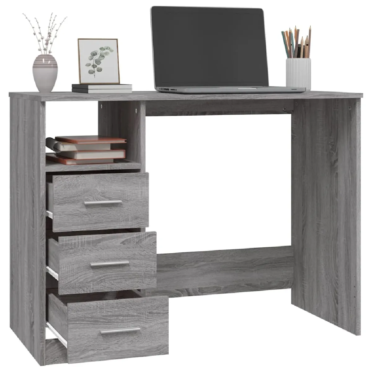 vidaXL Bureau avec tiroirs - Sonoma Gris