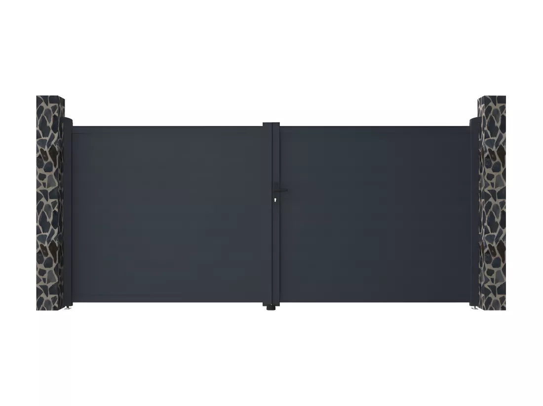 Portail battant aluminium plein L397 x H181 cm anthracite - NAZARIO