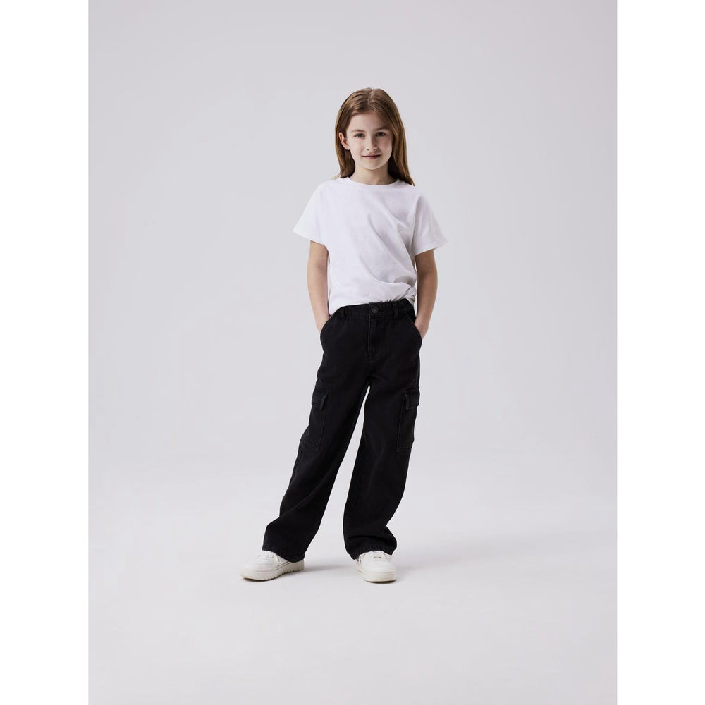 Køb Name It Black Rose High Waisted Wide Cargo Jeans Noos