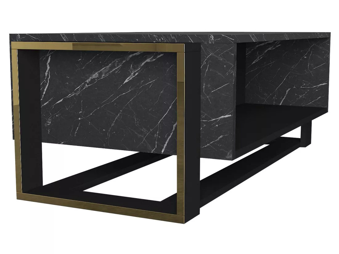 Table basse avec 1 niche - Effet marbre noir et doré - COMEBI