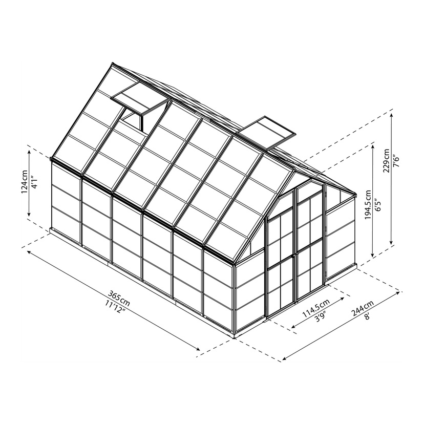 Drivhus 8,95 m² 367x244x229 cm