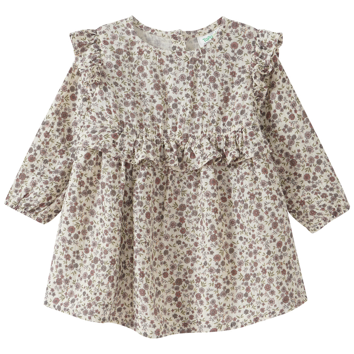 Topomini Pure Collection Baby Musselin-Kleid mit Blümchen hellbeige / dunkelrosa