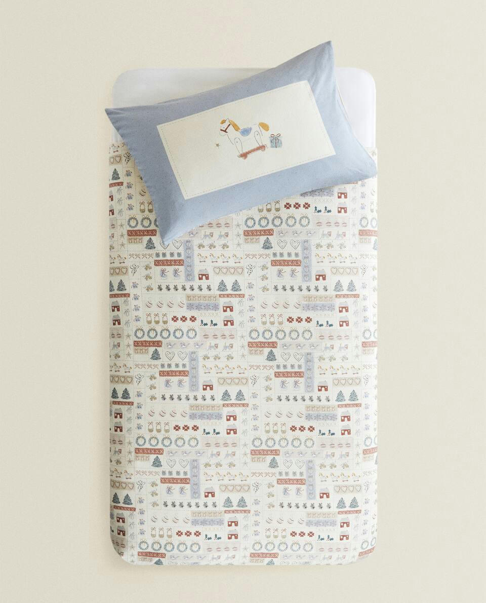 CAPA DE EDREDOM INFANTIL DE FLANELA COM ESTAMPA DE NATAL