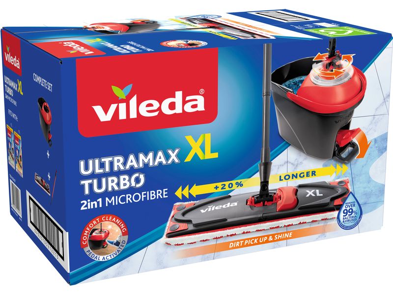 Vileda Flachwischer UltraMax XL Turbo Komplett Set Bodenwischer Komplett Set für alle Böden geeignet