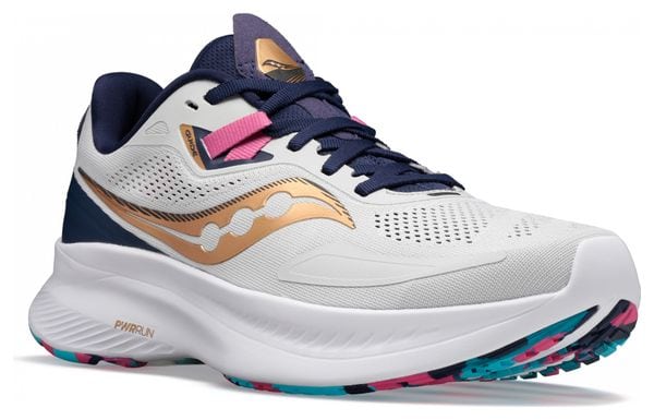 Chaussures Running Saucony Guide 15 Prospect Blanc Or Bleu Femme