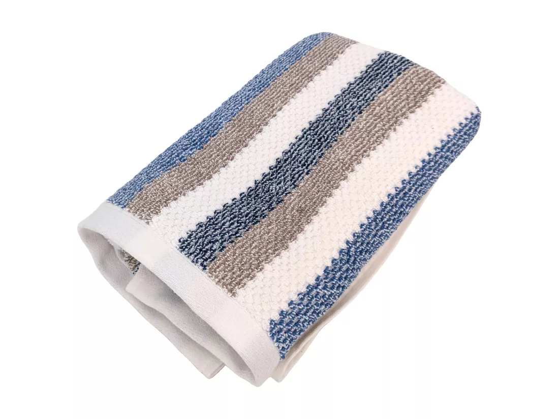 Serviette de toilette 50x100 cm pur coton collection VISTA blanc bleu