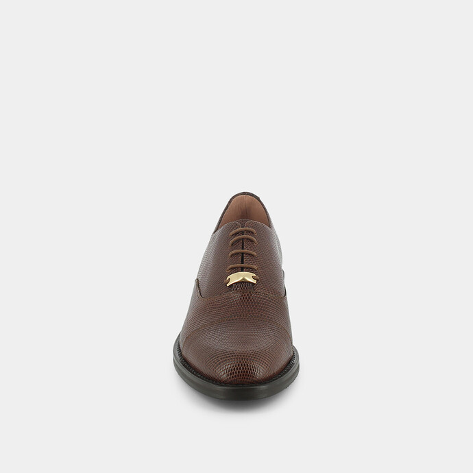 Richelieus à bouts ronds  en cuir reptile marron
