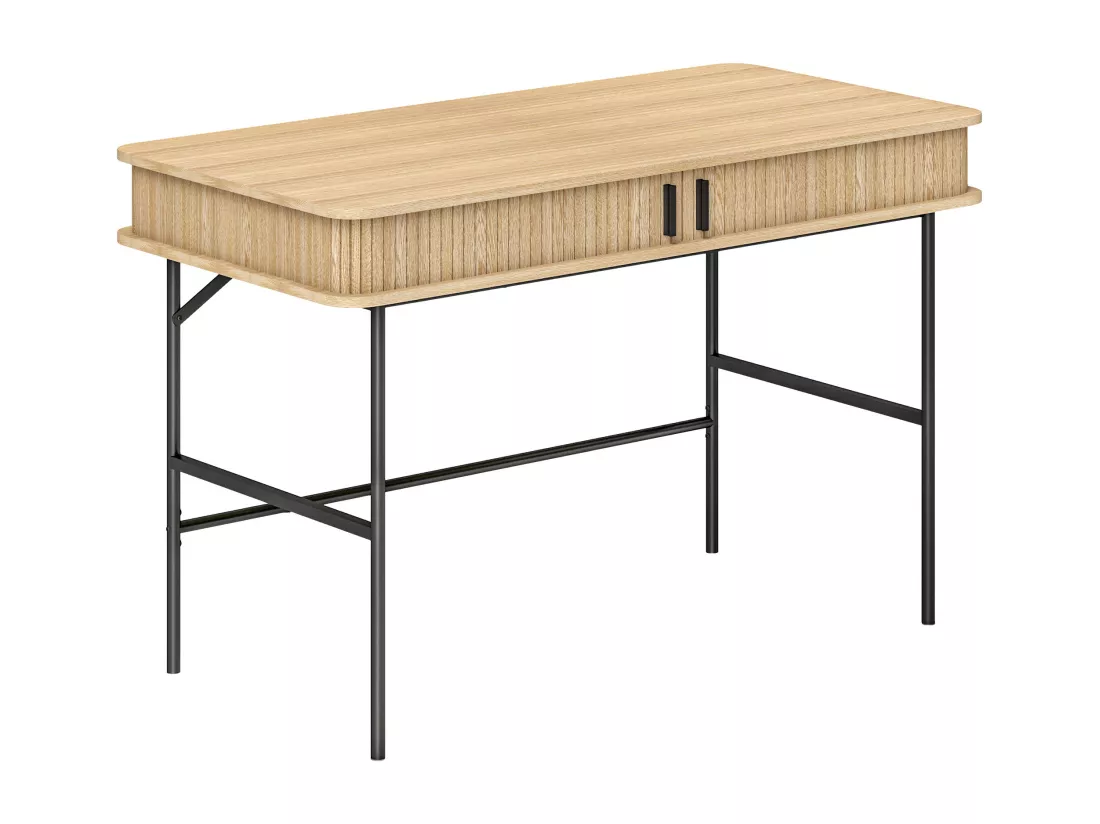 Bureau style scandinave dim. 120 x 60 x 76,5 cm - 2 portes, 2 compartiments - acier noir aspect bois clair